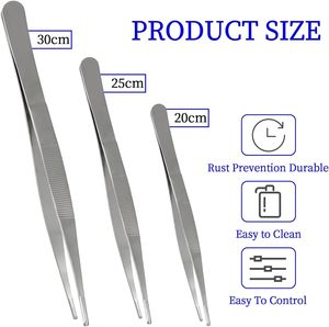 Lot de 3 pinces culinaires professionnelles extra longues en acier à haute teneur en carbone, dentelées, durables, pour chef, manucure et usage domestique - Product Image 4