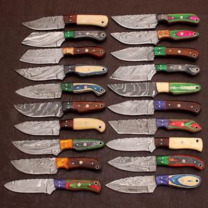 Lot de 20 couteaux en acier Damas avec manches en bois pour le camping et la randonnée en plein air, avec étui en cuir - Product Image 2
