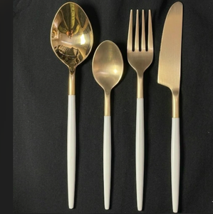 Ensemble de couverts en acier inoxydable couleur or champagne, poli miroir, pour mariage, restaurant, location de vaisselle - Product Image 1