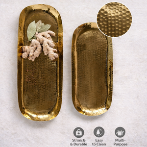 Plateau de service en métal doré texturé de qualité supérieure |   Plateau décoratif multifonction élégant pour la salle à manger, la table basse, la cuisine et la maison - Product Image 5