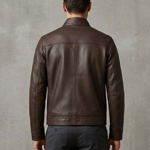 Premium Men <b>Genuine</b> <b>Leather</b> <b>Jacket</b> Modern Casual Outerwear Full Zip Closure Stand Collar Zipper Pockets Stylish Everyday Design - Product Image 3