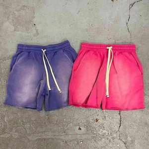 100% Cotton Raw Hem Vintage Acid Wash <b>Bleach</b> Shorts French Terry Sweat Shorts De Hombre Pants Blank Streetwear Shorts for Men - Product Image 1