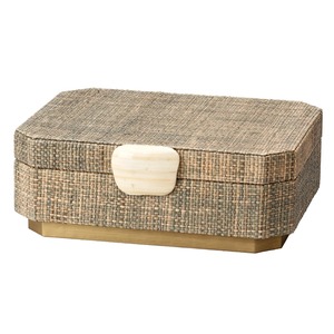 Boîte à bijoux en bambou tissé rectangulaire avec couvercle, style bohème, rangement à 1 niveau pour bijoux - Product Image 1