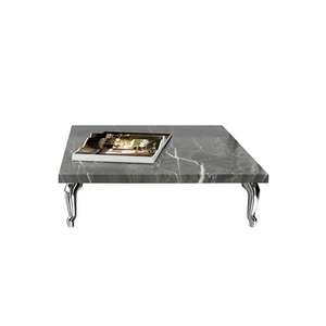 Modern <b>Square</b> Metal Coffee Table With <b>White</b> Marble Top Durable <b>Frame</b> Stylish Interior Decor Living Room Furniture - Product Image 1