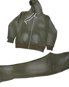 Haute qualité 100% coton hommes lourd imprimé à capuche Streetwear hiver Tracksuits-2 pièce survêtements - Product Image 6