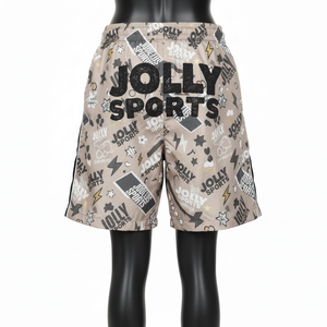 กางเกงขาสั้นผู้หญิงผ้าโพลีเอสเตอร์คุณภาพสูง สีเบจ ดำ ขาว แถบข้างพิมพ์ลายแบบซับลิเมชั่นตามสั่ง - Product Image 2