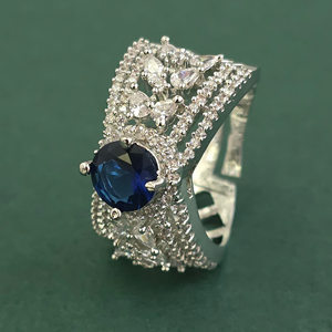 Handmade Polki Jewellery in India Cubic Zirconia <b>Adjustable</b> <b>Ring</b> With Rhodium Plating 443973 - Product Image 4