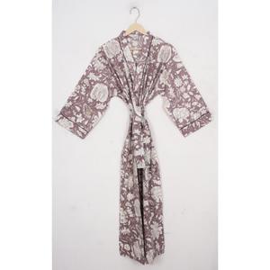 Magnifique kimono long en coton tissé à la main, luxueux, avec ceinture à nouer, robe de nuit pour femmes, imprimé floral - Product Image 2