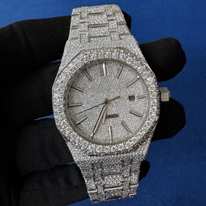 Montre BOJ A.P White Stick VVS Diamonds Luxueuse en Verre et Acier Inoxydable 20mm Entièrement Sertie de Moissanite Mouvement Automatique Double 41 MM - Product Image 2