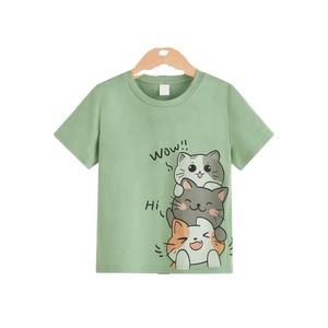 Venta al por mayor precio barato Unisex niños Casual manga corta algodón dibujos animados embellecido ligero estiramiento verano niñas niños camiseta - Product Image 1
