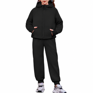 Ensemble sweat-shirt à capuche et pantalon pour femme, manches longues, coupe ample, décontracté, hiver, couleur unie, tenue 2 pièces, matière polaire, écologique - Product Image 1