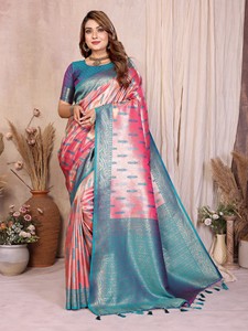 Modern Banarasi <b>Tissue</b> Silk Floor-Length Saree for <b>Wedding</b> Diwali & Party - Product Image 3