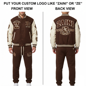 Mens Varsity Tracksuit 320 GSM Cotton Polyester Fleece Black Custom Chenille <b>Embroidery</b> Patch Logo Drawstring Closure Stand - Product Image 1