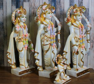 Premium Marble Finish Hindu Idol Set Ram Darbar <b>Statue</b> with Hanuman Decorative Murti for Home Temple Office Pooja Room Gift - Product Image 2