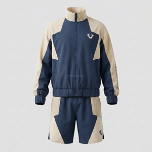 Ensemble coupe-vent sportif en nylon color block pour homme – Veste à col roulé et short respirant en polyester à séchage rapide pour le printemps et l'été - Product Image 2