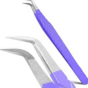 แหนบปลายไฟเบอร์ สแตนเลสอย่างดี สำหรับมืออาชีพ ปรับแต่งได้ จับถนัดมือ แหนบต่อขนตา 90 องศา สำหรับต่อขนตาแบบวอลลุ่ม - Product Image 1