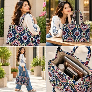 Bolso de lona bohemio con patrón bordado para compras, uso en todas las estaciones - Product Image 2