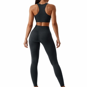 Ensemble de vêtements de sport pour femmes, yoga et fitness, soutien-gorge de sport, leggings, couleur unie, respirant, séchage rapide, tissu extensible écologique, devant - Product Image 2