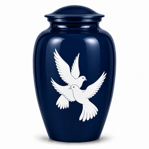 Urna Funeraria Azul Cielo con Palomas Blancas Grabadas, Adhesivo Conmemorativo con Imagen, Urna de Esmalte para Cenizas Humanas - Product Image 2