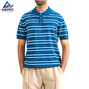 <b>Men's</b> Striped Knitted Polo Shirt Short Sleeve Casual Blue White Pattern Regular Fit Breathable Fabric Athletic Fit Polo Shirts - Product Image 1