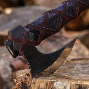 Hache Tomahawk forgée à la main avec fourreau en cuir, manche en bois, lame en acier forgé, hache de survie - Product Image 5