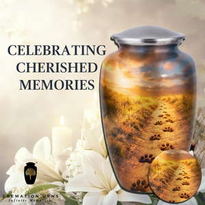 <b>Large</b> Dog Cremation <b>Urn</b> with Paw Prints Trail Design Eco-Friendly Durable Aluminum 220 Cubic Inch Capacity Secure Lid - Product Image 6