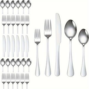 Juego de cubiertos modernos de acero inoxidable con acabado espejo, utensilios de comedor perfectos para la mesa de la cocina familiar, restaurante, hotel, buffet. - Product Image 4
