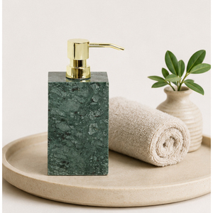 Distributeur de savon en marbre vert naturel de qualité supérieure avec pompe dorée, accessoire de salle de bain en pierre artisanal pour la décoration d'hôtels et de maisons - Product Image 4