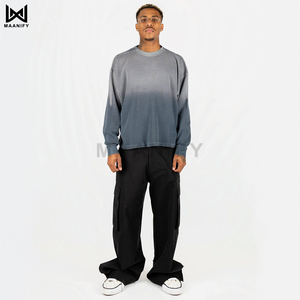 เสื้อยืดโอเวอร์ไซส์แขนยาวสีน้ำเงินสเลทพรีเมียมสำหรับผู้ชาย ผ้าคอตตอนหนานุ่ม เรียบง่าย สไตล์สตรีทแวร์ ไหล่ตก สามารถสั่งทำได้ตามต้องการ MAANIFY - Product Image 2