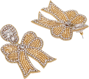 Pendientes de cuentas de semillas clásicos, ligeros, hechos a mano, dorados, con bordado de pedrería, para novias, bodas, fiestas, estilo llamativo, MULTI CRAFT - Product Image 2