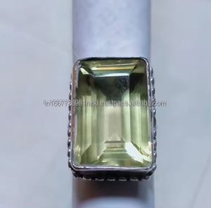 Anillo de piedras preciosas de cuarzo limón cuadrado más vendido Anillo de compromiso de plata esterlina apilable Piedra semipreciosa - Product Image 2