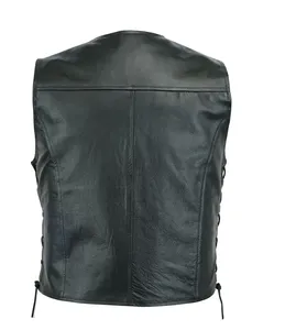 Gilet sans manches en cuir noir pour homme avec boutons-pression et poches latérales zippées, style motard, toutes saisons - Product Image 2