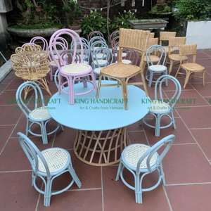 ชุดโต๊ะทานอาหารหวายทำมือสำหรับเด็กเฟอร์นิเจอร์ลานหวายกลางแจ้งดีไซน์ทันสมัย - Product Image 2