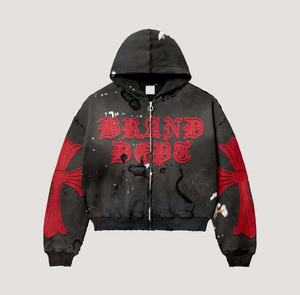 Wholesale Custom Applique Embroidery French Terry Hoodie Heavyweight 400 GSM French Terry <b>Zip</b> Up Hoodie For Unisex - Product Image 3