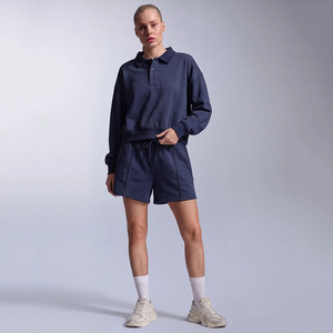 <b>Top</b> Selling OEM Custom Logo Women's Crop Hoodie & <b>Shorts</b> 2 Pieces <b>Set</b> Women's Tracksuits Breathable Women's Matching <b>Shorts</b> <b>Set</b> - Product Image 1