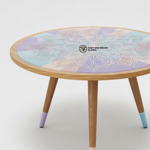 Wholesale Custom Hand-Painted Wooden <b>Stool</b> Ethnic Meena Art Decorative Pedestal Durable Indoor Tripod Side <b>Table</b> - Product Image 3