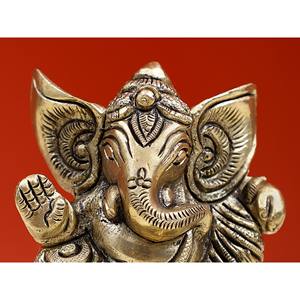 รูปปั้นพระพิฆเนศทองเหลืองขนาด2นิ้วทำด้วยมือผลิตในอินเดีย - Product Image 4