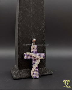Bold Blue <b>Cross</b> <b>Pendant</b> with Moissanite Diamonds Luxury Streetwear Jewelry Piece - Product Image 6