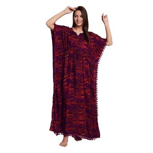 Robe longue kaftan pour femme à imprimé abstrait violet, douce et confortable, idéale pour se détendre - Product Image 4