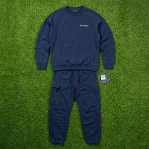 Ensemble survêtement décontracté pour homme, bleu marine, sweat-shirt à col rond et pantalon cargo avec poches utilitaires, deux pièces assorties, style streetwear - Product Image 6