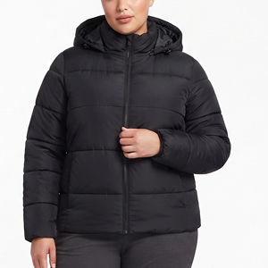 <b>Women's</b> Quilted Puffer Jacket With Hood Zipper Closure <b>Winter</b> Outerwear <b>Black</b> Puffer <b>Coat</b> <b>Women's</b> Fashion Style Puffer Jackets - Product Image 1