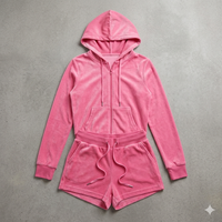 Ensemble deux pièces en velours personnalisable pour femme, avec capuche, manches longues, vert uni, décontracté, respirant, en polyester/coton tricoté