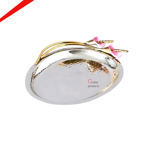 Plato decorativo de metal hecho a mano con diseño de pájaro y rama, estilo chino tradicional, forma redonda, patrón de planta grabado - Product Image 5