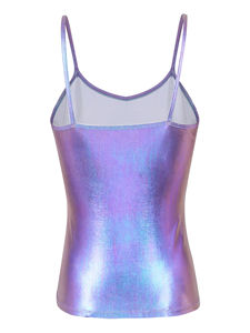 Top de tirantes finos de satén de seda metálico brillante para mujer, sin mangas, transpirable, para yoga, danza, hip hop - Product Image 4