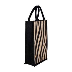 All-Over Zebra Texture Print Jute Wine <b>Bag</b> with Padded Rope Handle and PP Laminated Two Bottle Separator Promotional <b>Bags</b> - Product Image 2