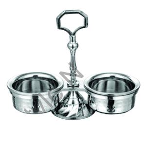 Plat à cornichons en acier inoxydable, coulée avec 2 compartiments, chauffe-plats classique à double paroi martelée avec couvercle, plat de service - Product Image 1