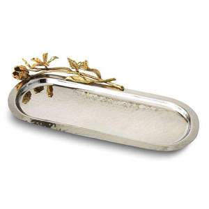 Capsule Shape Silver Finishing Hammered Metal Tray for Catering, Floral Designer <b>Chocolate</b> Dessert Platter for Restaurants - Product Image 1