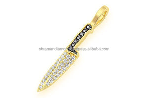 Pendentif testeur de diamants naturels en or 14 carats, couteau de chef de cuisine, bijoux fantaisie pour hommes et femmes, pendentifs raffinés, breloques VVS - Product Image 3