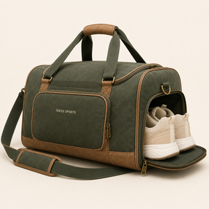 Sac de voyage vintage vert personnalisé avec logo, compartiment à chaussures, grande capacité, en toile cirée, idéal pour la gym – Vente en gros, Meilleures ventes - Product Image 3