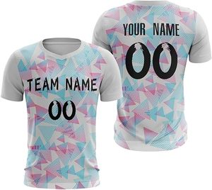 Maillot de football personnalisé sublimé, col en V, manches courtes, imprimé géométrique, respirant, unisexe, nom et numéro de l'équipe adulte 00 - Product Image 1